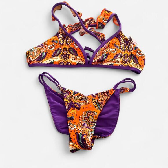 skimpy swimwear Boho Paisley Bikini Set | Orange + Purple Y2K Festival small - Picture 2 of 8